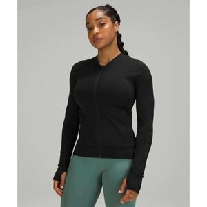 Lululemon Women's Black Nulux UVP Run Zip Up Jacket Low Collar Thumholes Size 8